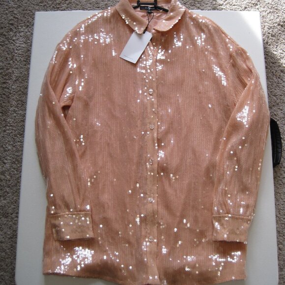 7 For All Mankind Sequin Button Down Shirt in Peach - Picture 9 of 9